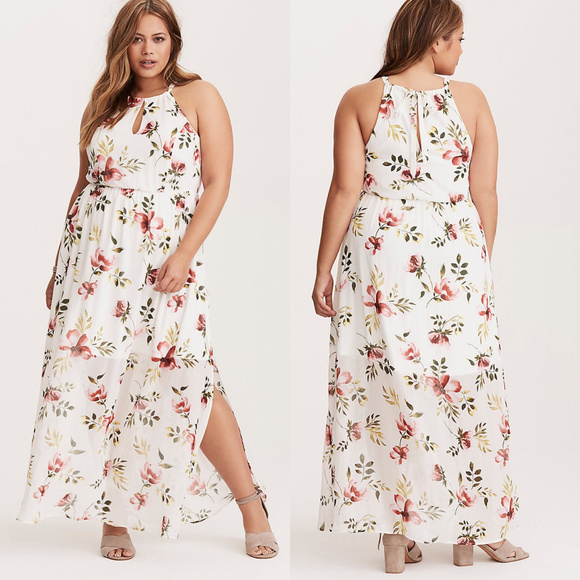 torrid Dresses & Skirts - Torrid White Floral Keyhole Cutaway Maxi Dress